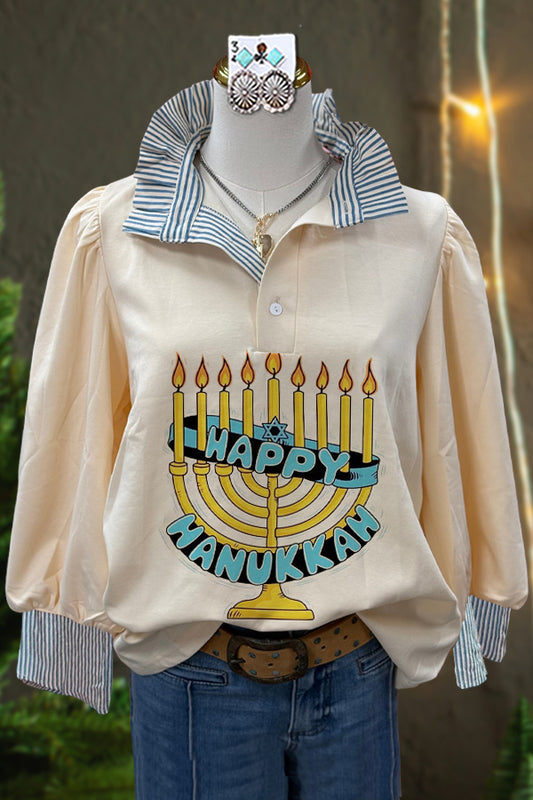 Elegant Contrast Hanukkah Print Top