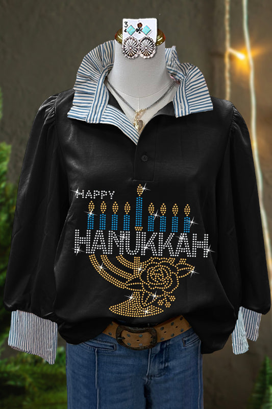 Elegant Contrast Hanukkah Print Top