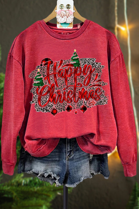 Classic Merry Christmas Tree Contrasting Color Sweatshirt