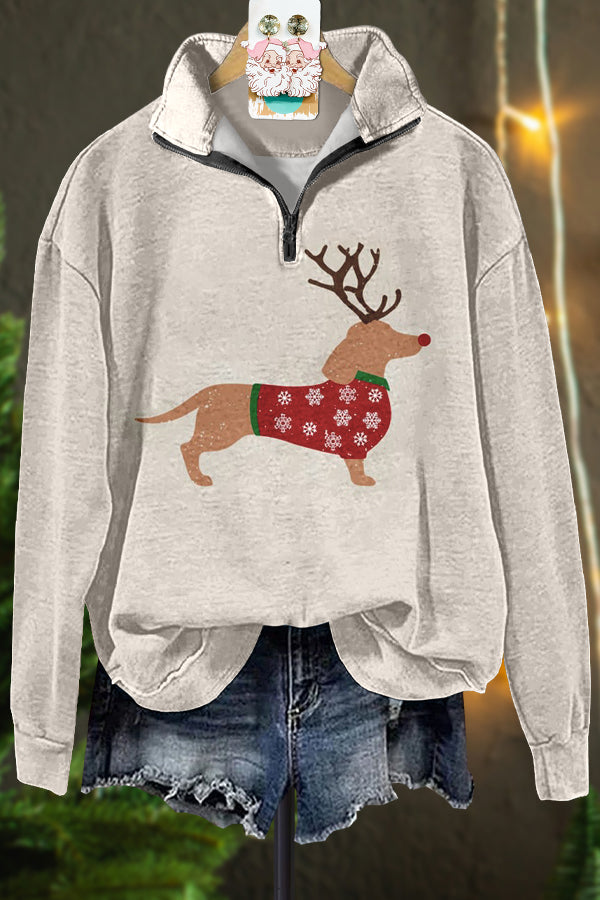 Classic Contrast Christmas Dachshund Sweatshirt