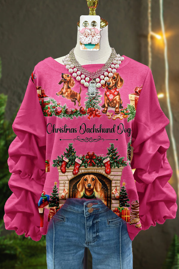 Classic Christmas Dachshund Print Top