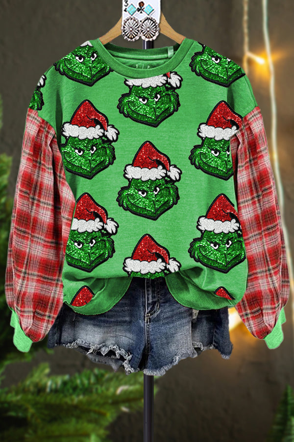 Classic Contrast Color Christmas Grinch Sweatshirt