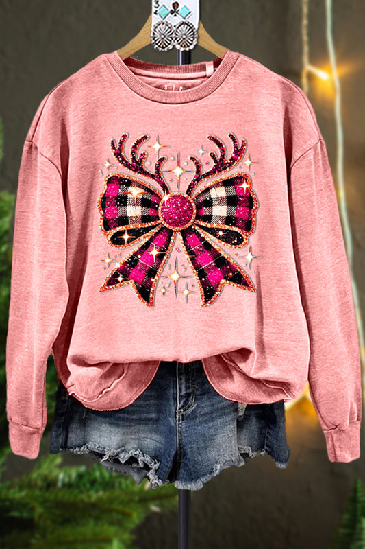 Classic Contrast Color Bow Christmas Sweatshirt