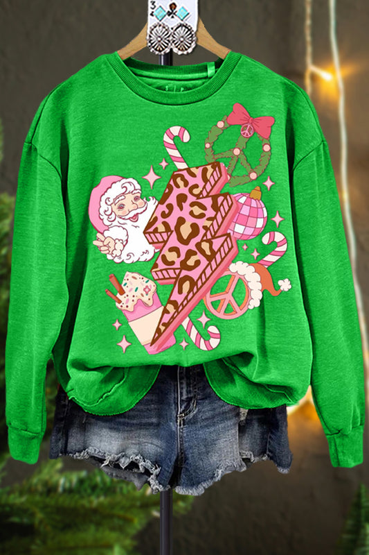 Classic Contrast Color Christmas Print Sweatshirt