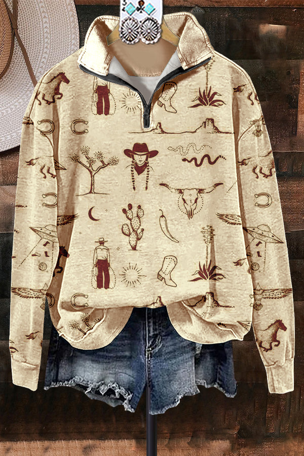 Classic Contrast Western Print Sweatshirt