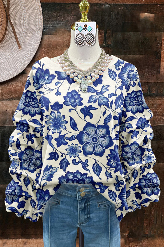 Elegant Contrast Floral Print Top