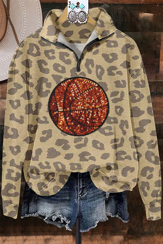 Elegant Contrast Leopard Print Basketball Sweatshirt