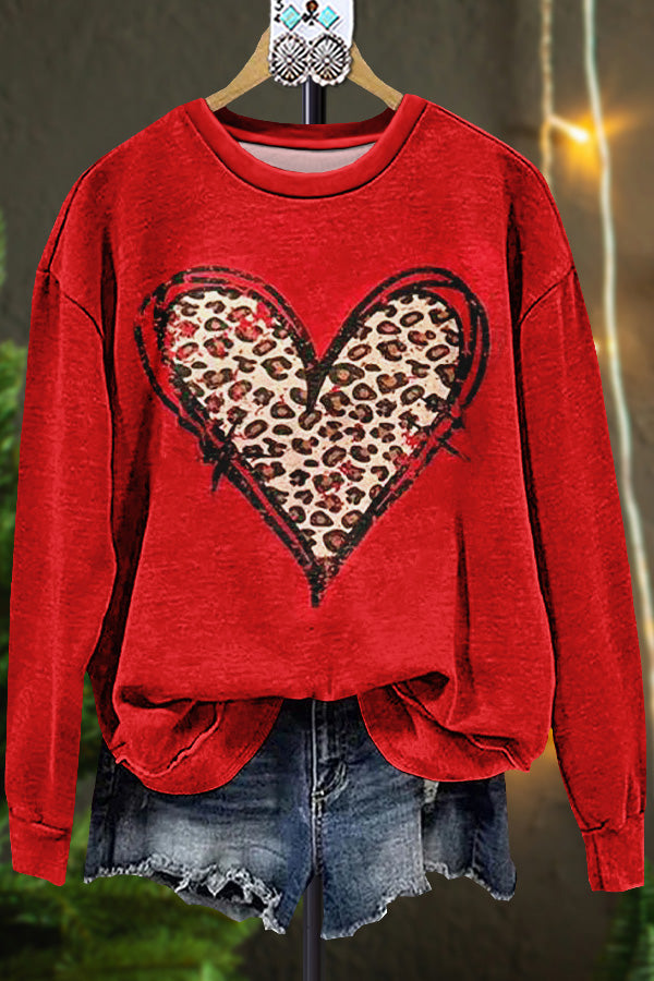 Classic Contrast Leopard Print Heart Valentine's Day Sweatshirt