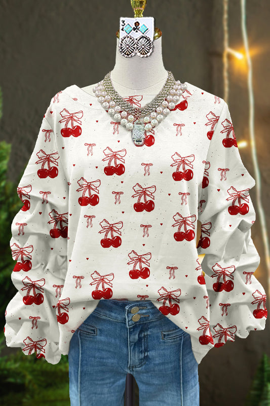 Classic Contrast Valentine's Day Cherry Blouse