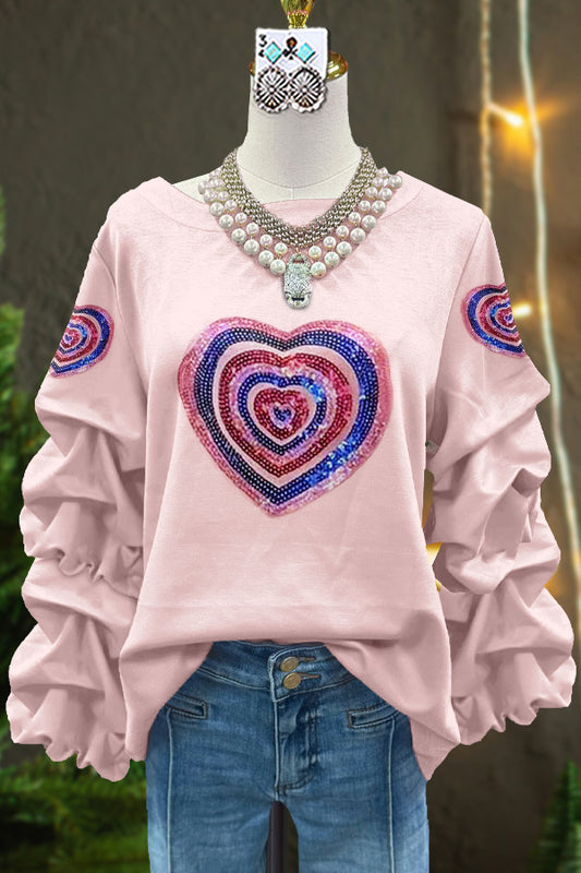 Elegant Ruffled Contrast Color Valentine's Day Sweatshirt