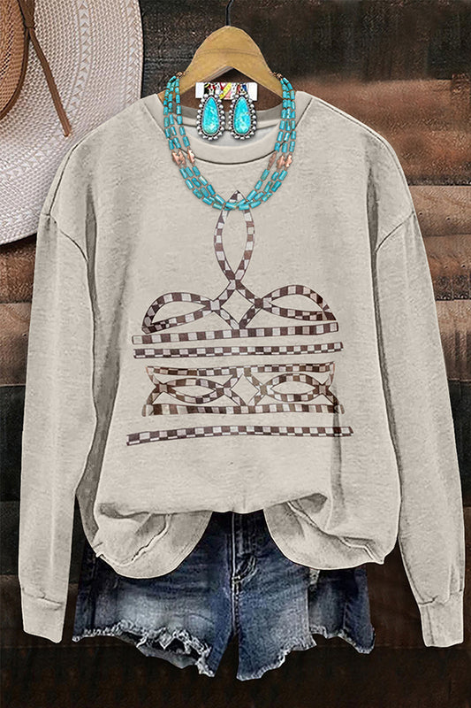 Cowboy Boot Stitch Pattern Long Sleeve Sweatshirt