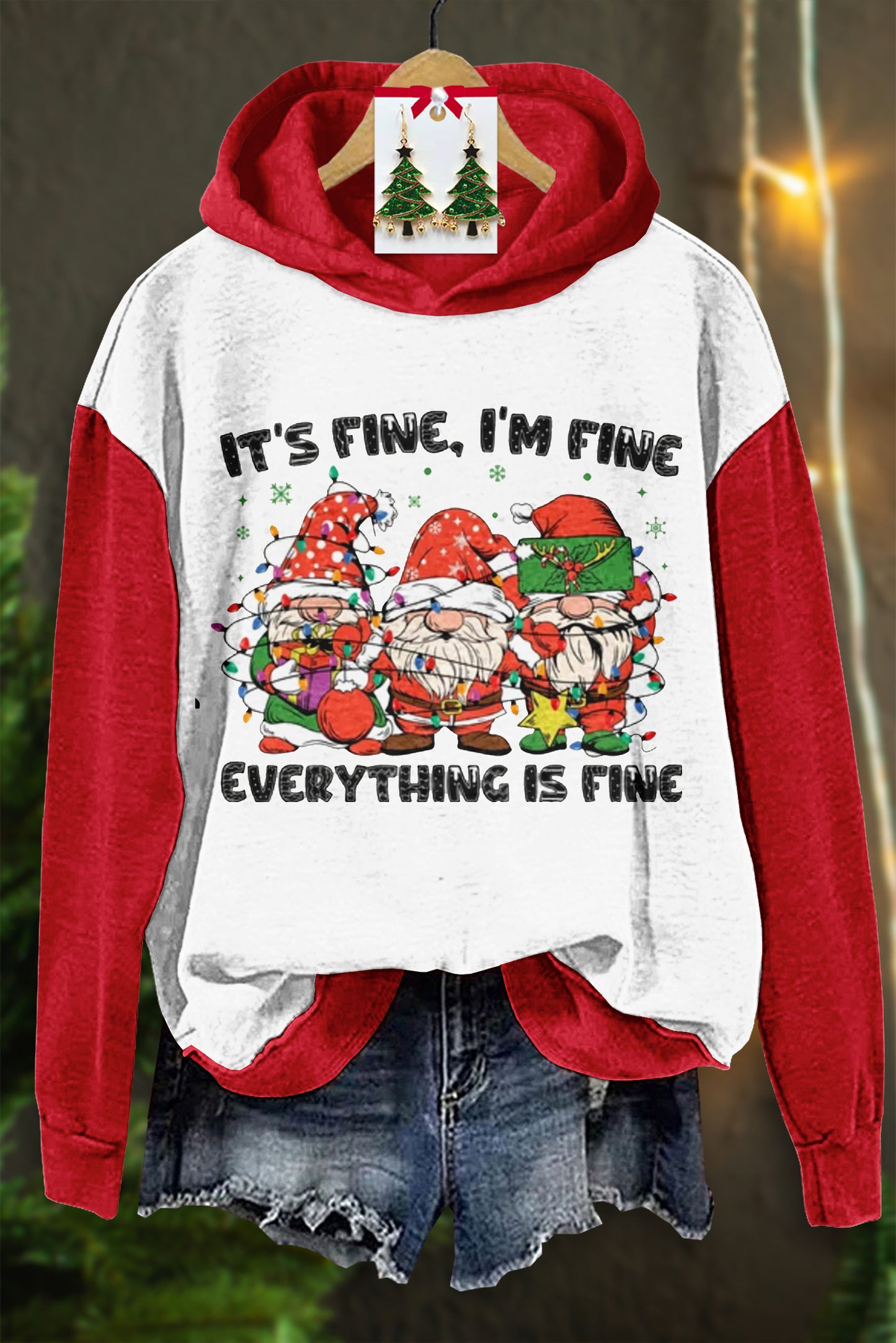 Loose Ugly Christmas Gnomes Hooded Sweatshirt