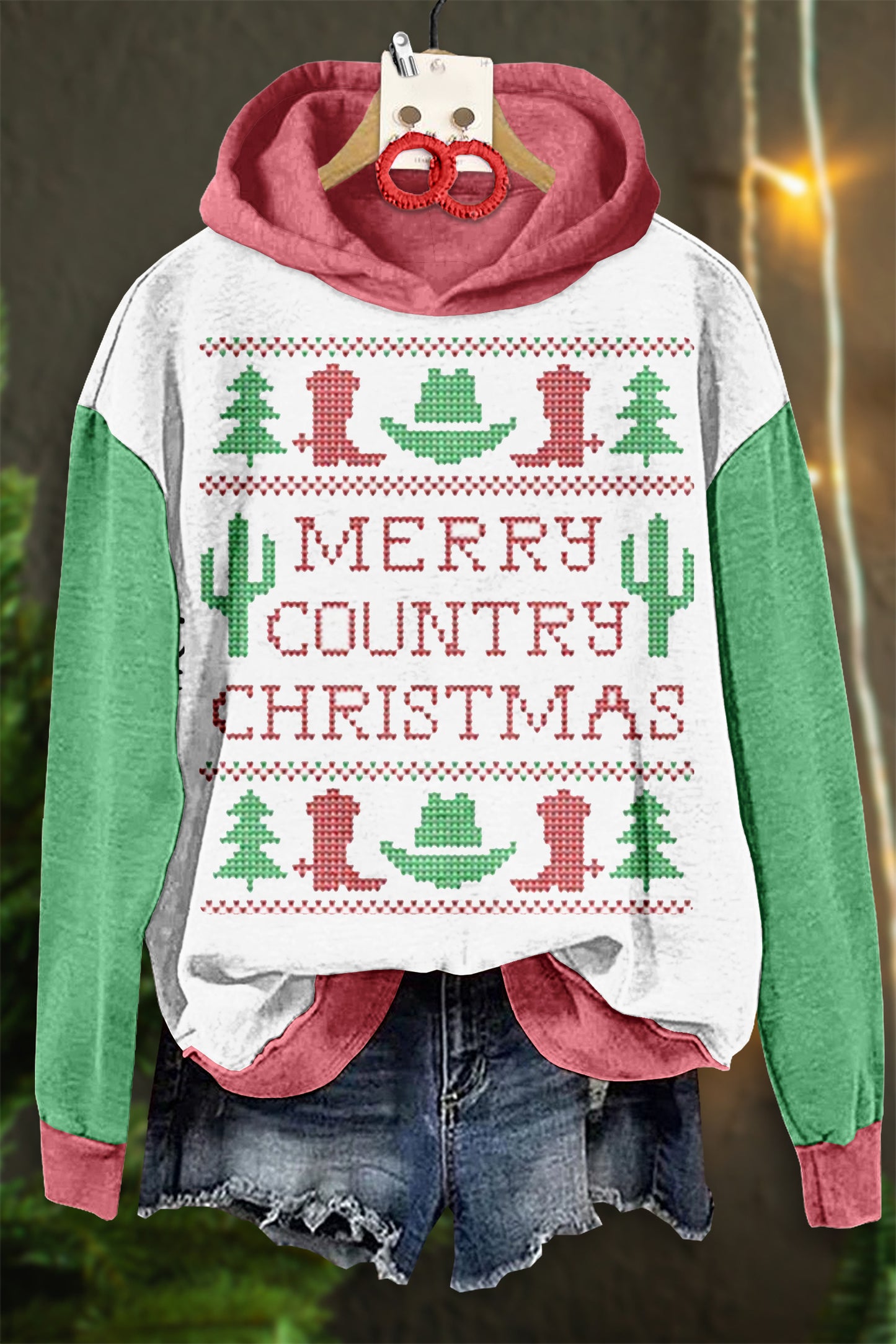 Cute Cowboy Christmas Tree Hooded Sweatshirt