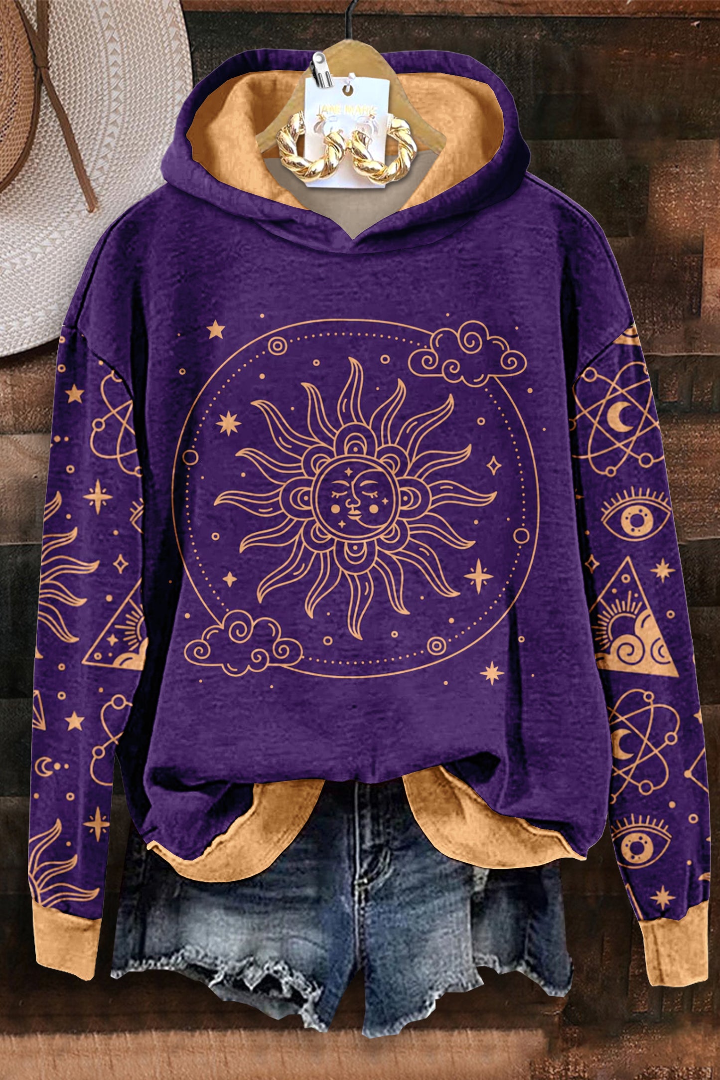 Mystical Celestial Pattern Hooded Sweatshirt