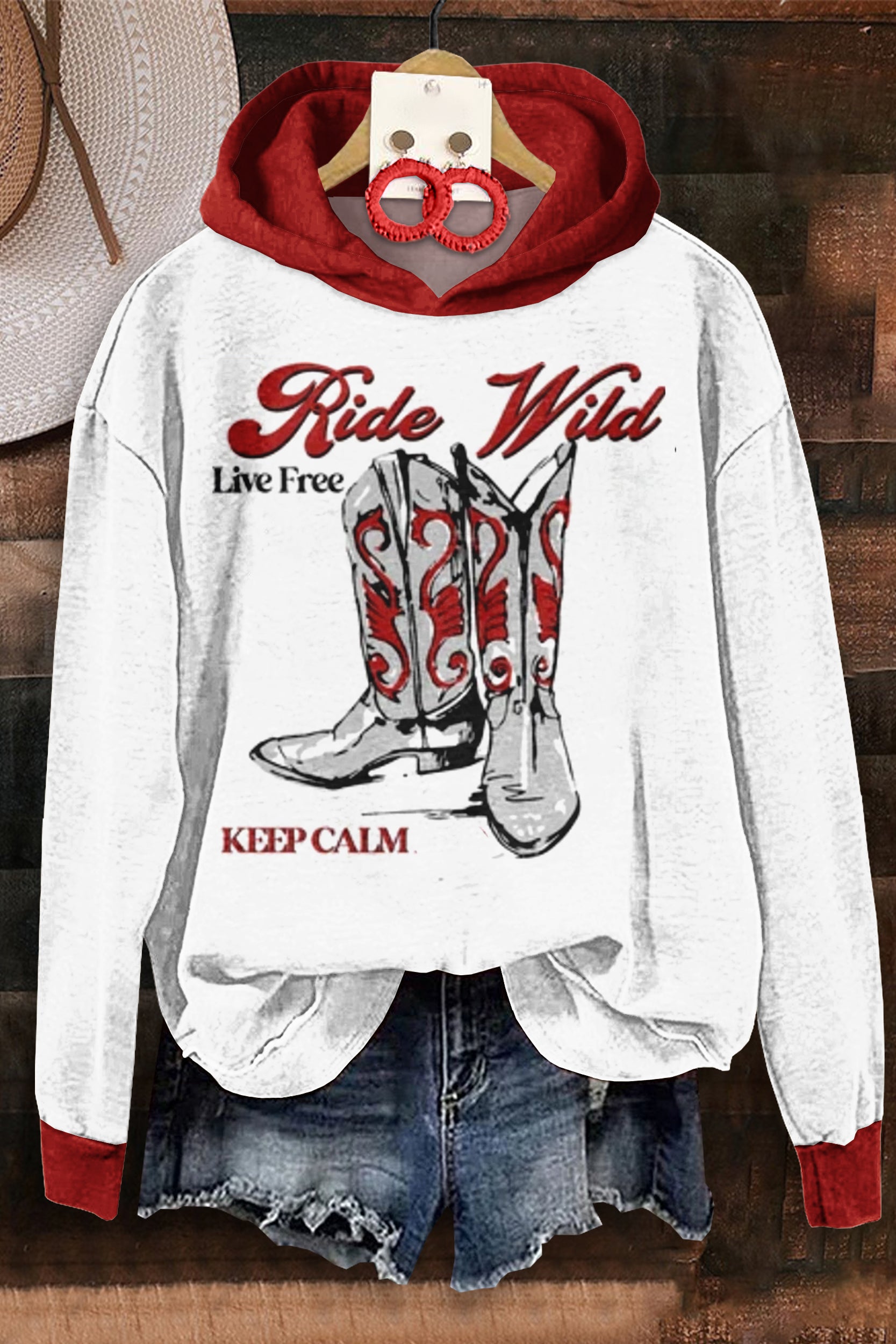 Bold Cowboy Boot Print Hooded Sweatshirt