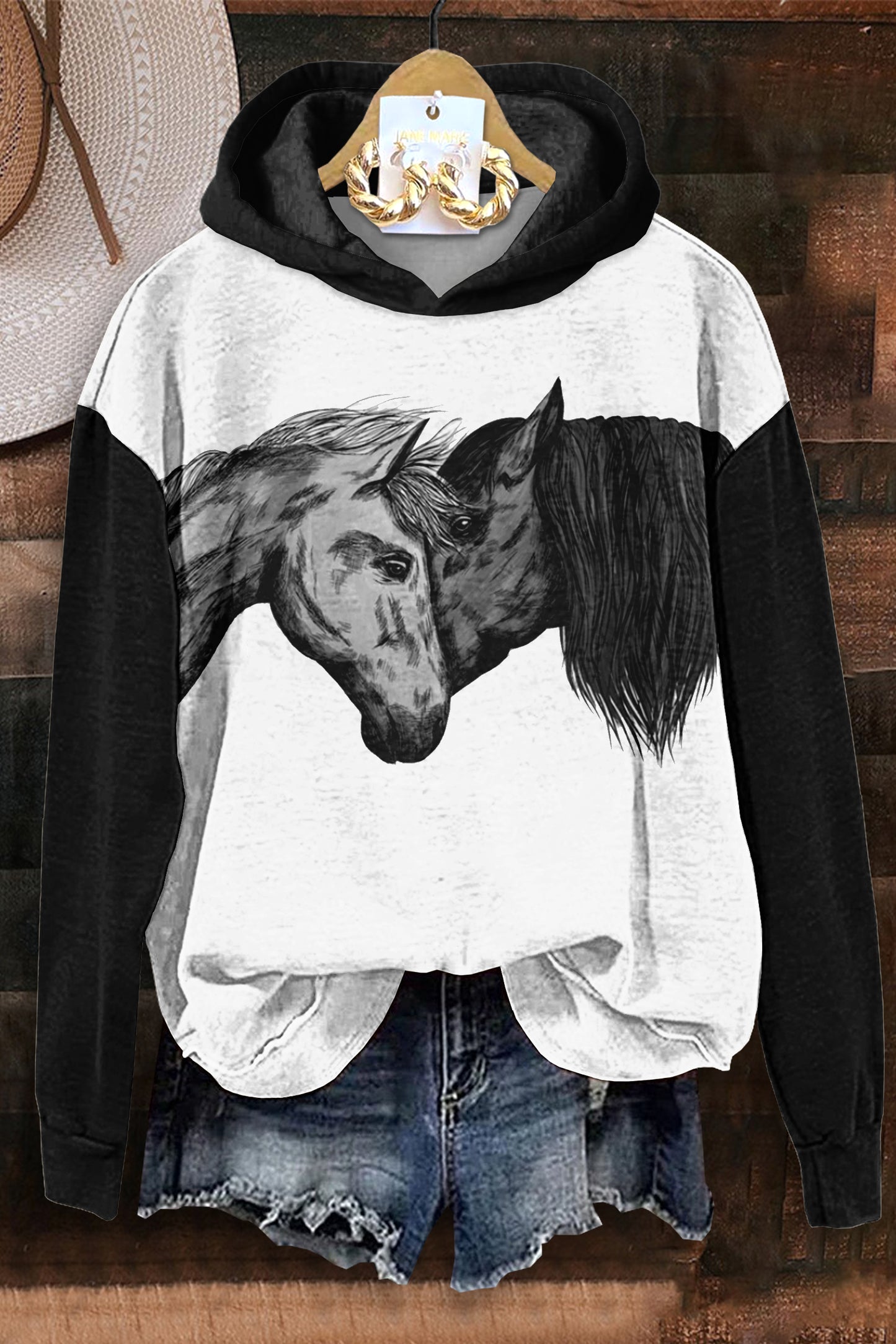 Wilderness Two Horses Print Hooded Sweatshirt