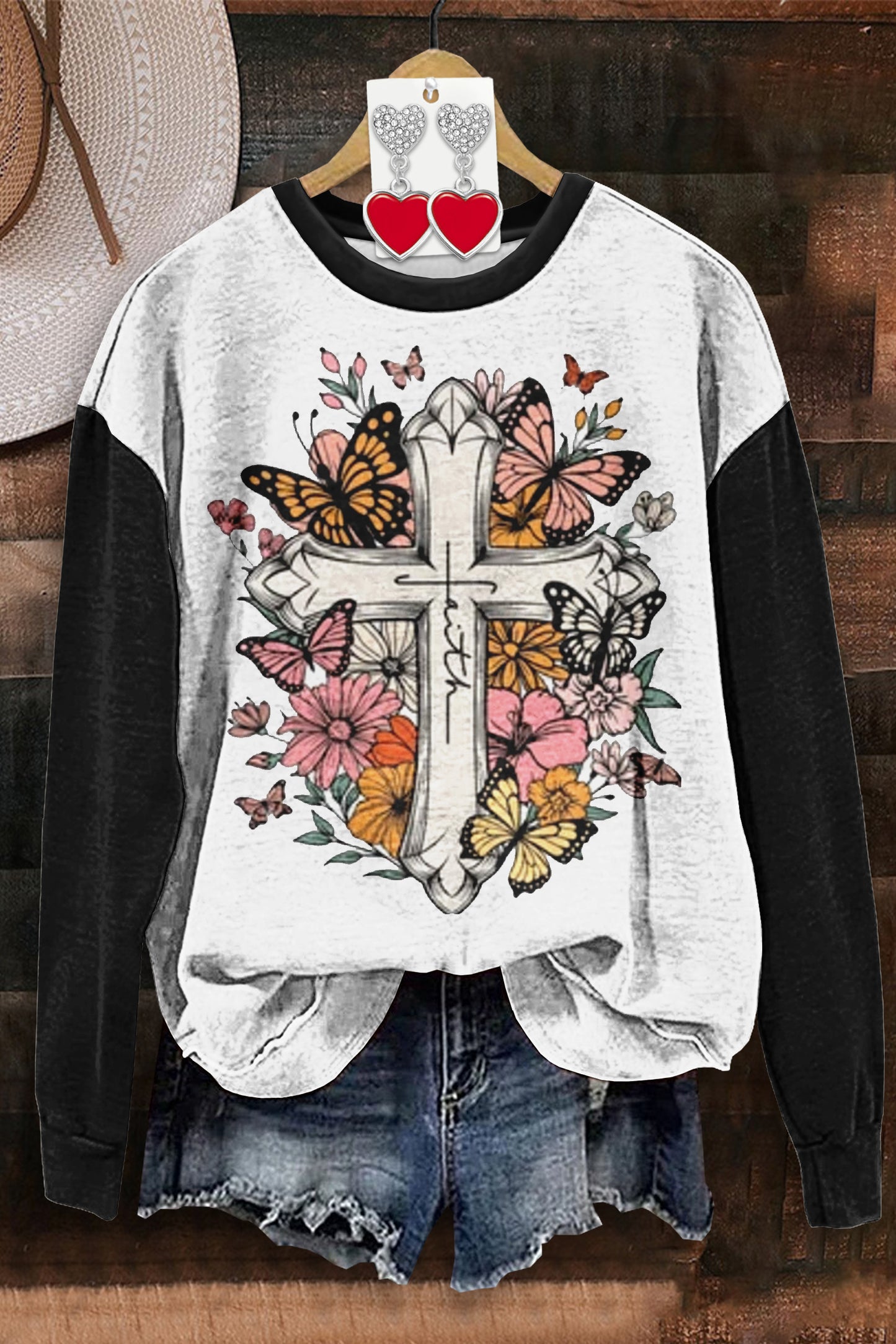 Cross Butterfly Wildflower Hooded Sweatshirt