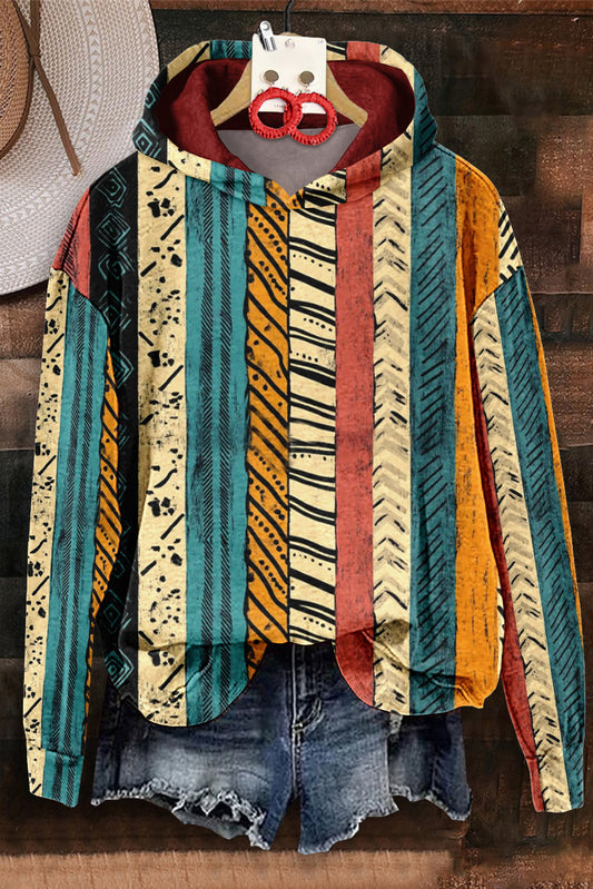 Stripes Tribal Ethnic Pattern Hooded Sweatshirt