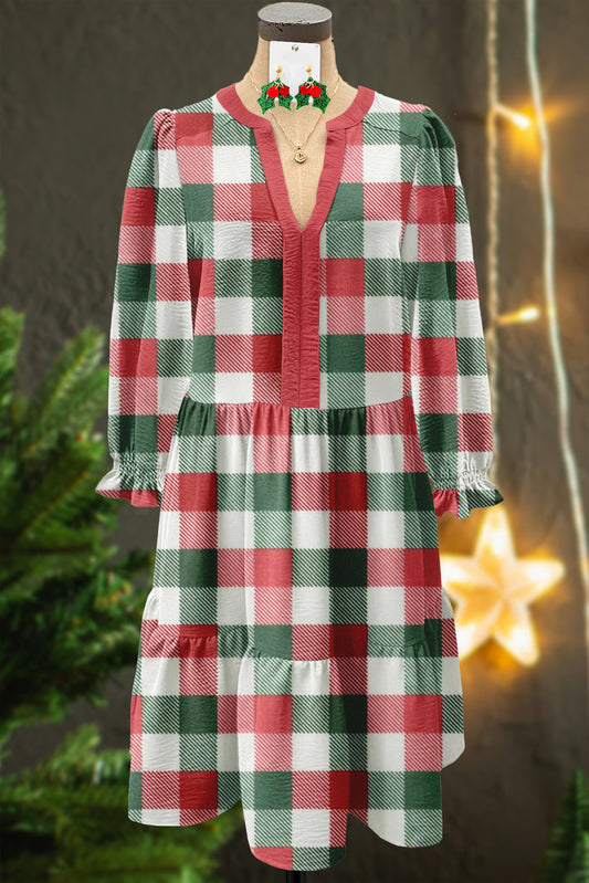 Christmas Plaid Print Textured Fabric Dress