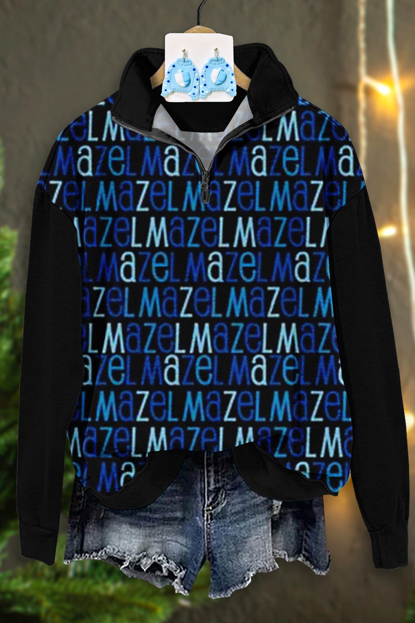 Mazel Tov Blue Letters Zipper Sweatshirt