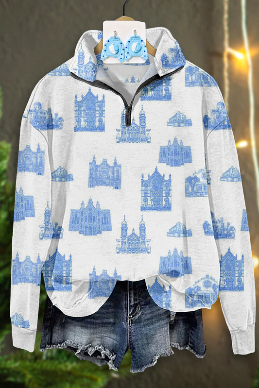 Synagogue Toile de Jouy Zipper Sweatshirt