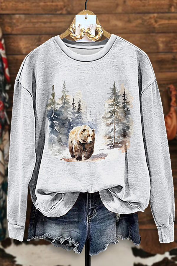 Retro Bear Wilderness Watercolor Sweatshirt