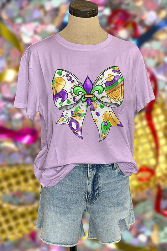 Loose Bow Print Mardi Gras T-shirt