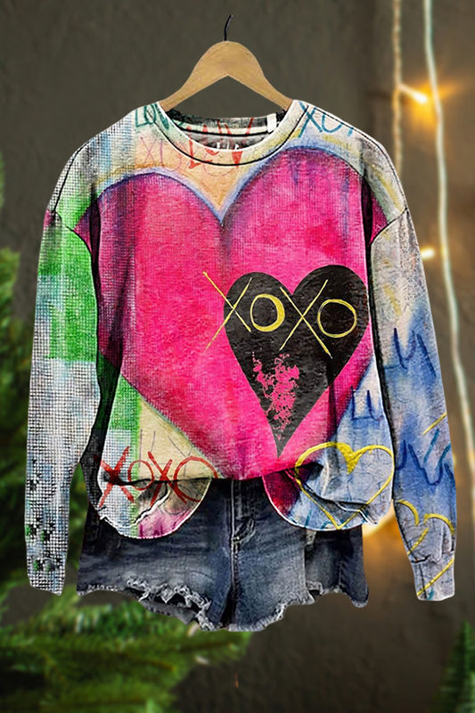 Valentines Heart Print Sweatshirt