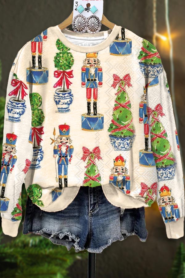 Nutcracker Christmas Tree Print Sweatshirt