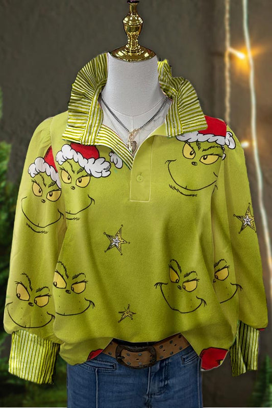 Casual Christmas Grinch Print Top