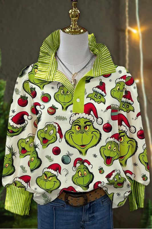 Stripe Printed Stitched Christmas Grinch Top