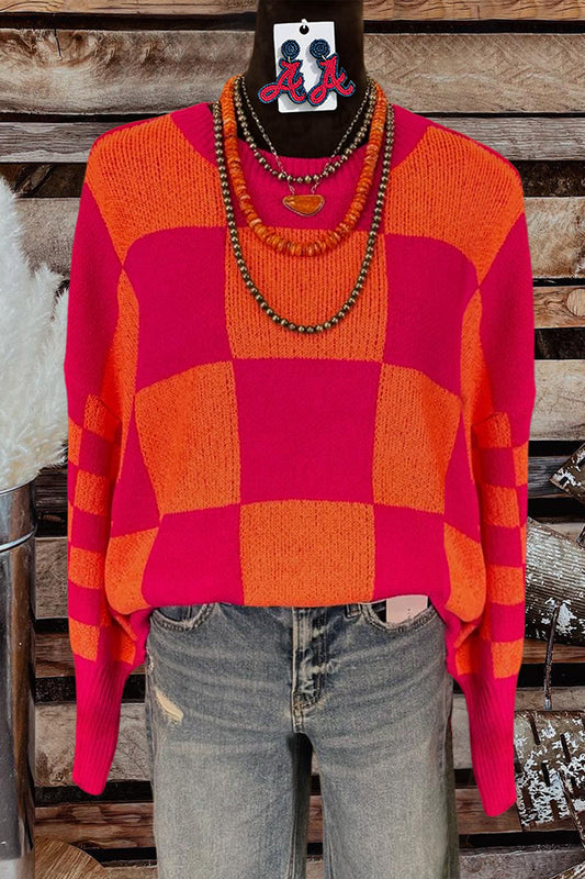 Contrast Check Sweater