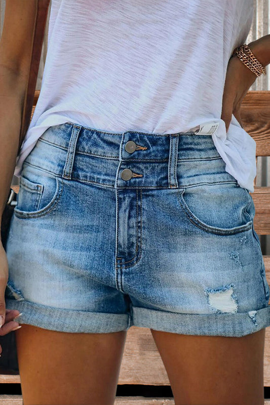 Washed Ripped Denim Shorts