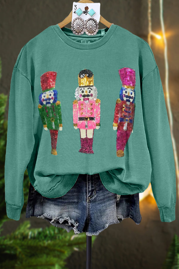 Casual Nutcracker Contrast Print Shiny Sweatshirt