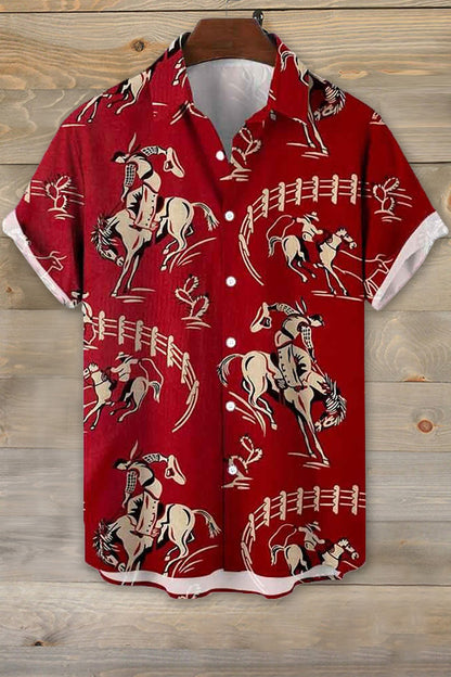 Men's Retro Print Short Sleeve Shirt