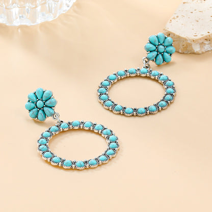 Floral Turquoise Round Earrings