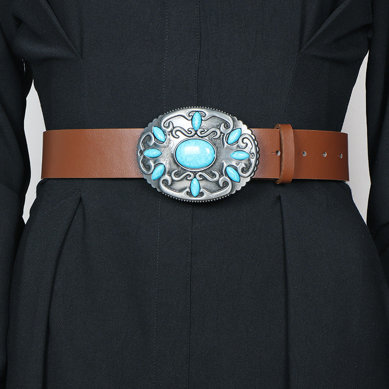 Retro Western Style Heavy Industry Sapphire Belt