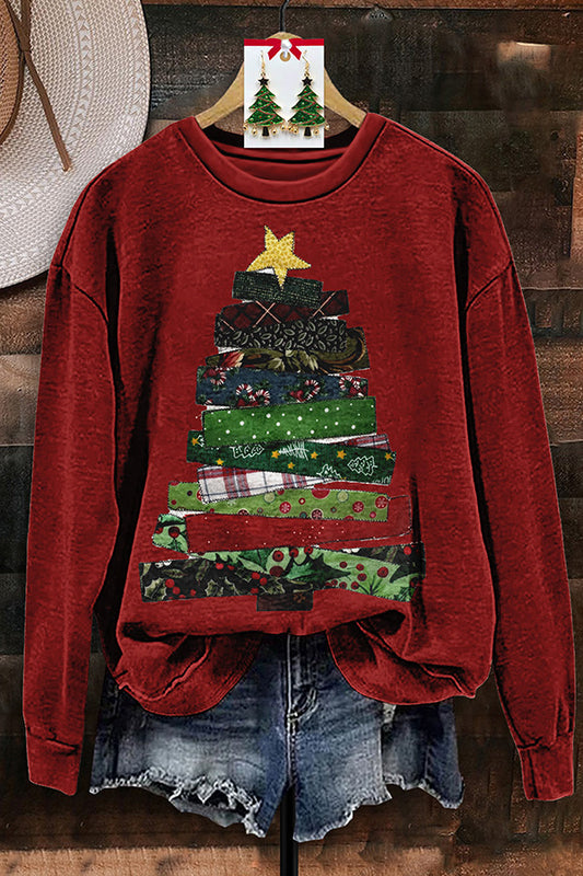 Retro Patchwork Christmas Tree Sweatshirt