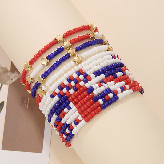 Independence Day Red White Blue Beaded Bracelet