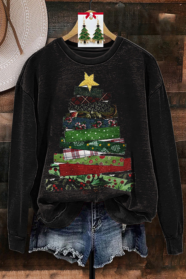 Retro Patchwork Christmas Tree Sweatshirt