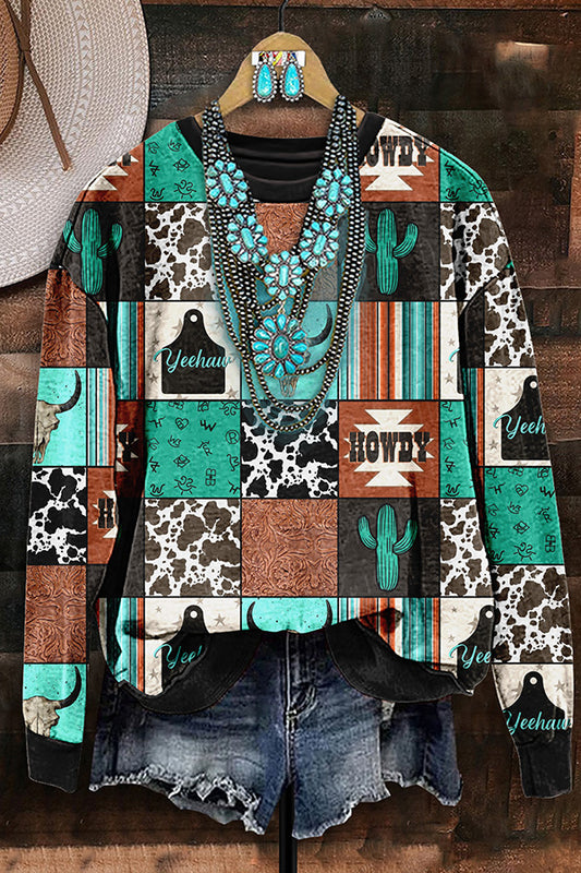 Vintage Western Elements Stitching Print Sweatshirt