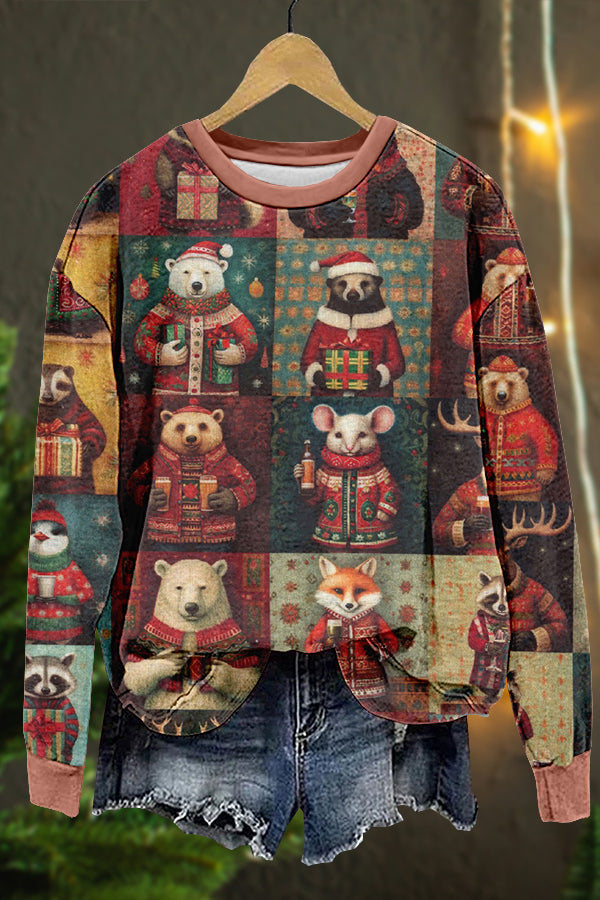 Cute Christmas Little Animals Print Sweatshirt