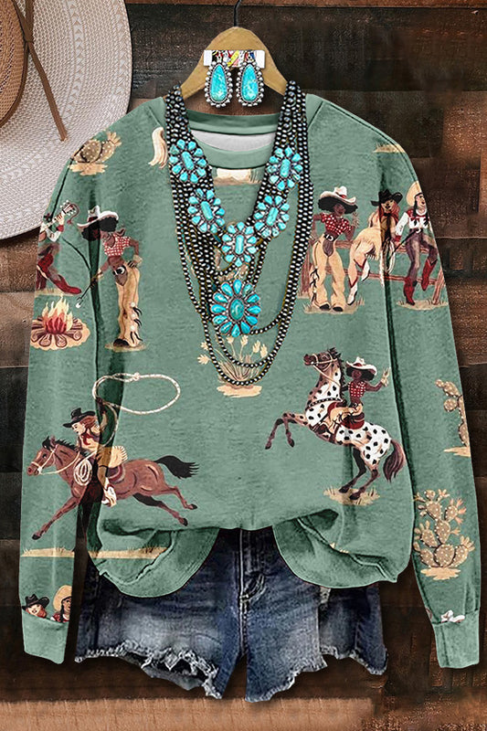 Rodeo Cowgirl Print Sweatshirt