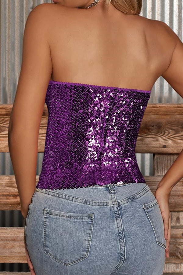 Sexy Solid Sequin Tube Top