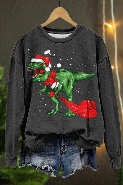 Christmas Dinosaur Santa Claus Print Sweatshirt