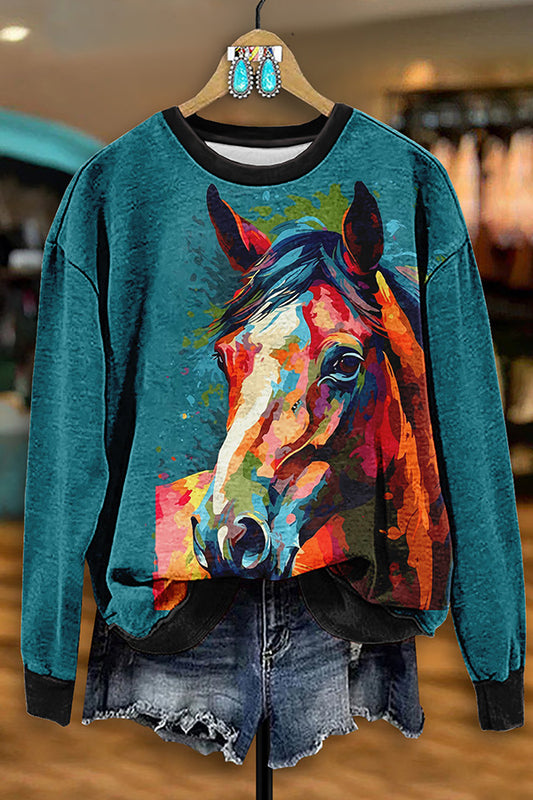 Vintage Western Horse Print Sweatshirt