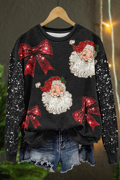 Shiny Christmas Santa Claus Print Sweatshirt