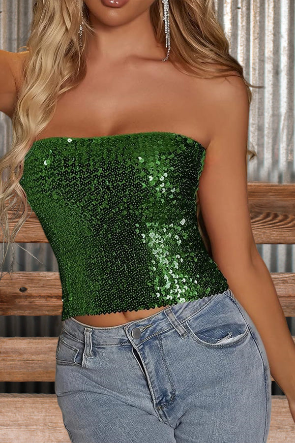 Sexy Solid Sequin Tube Top