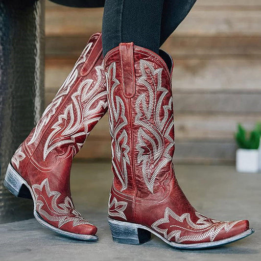 Embroidered Leather Boots