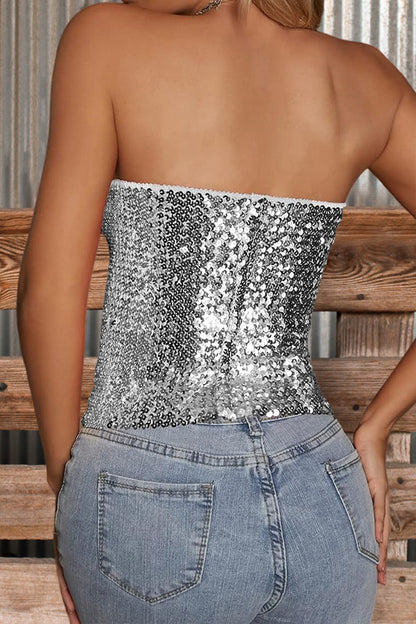 Sexy Solid Sequin Tube Top